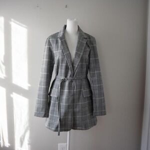 Cato Gray Plaid Blazer/Trench Jacket Size Small